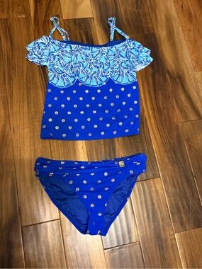 Lilly Pulitzer Blue & Aqua Printed Ruffle Bikini Tankini